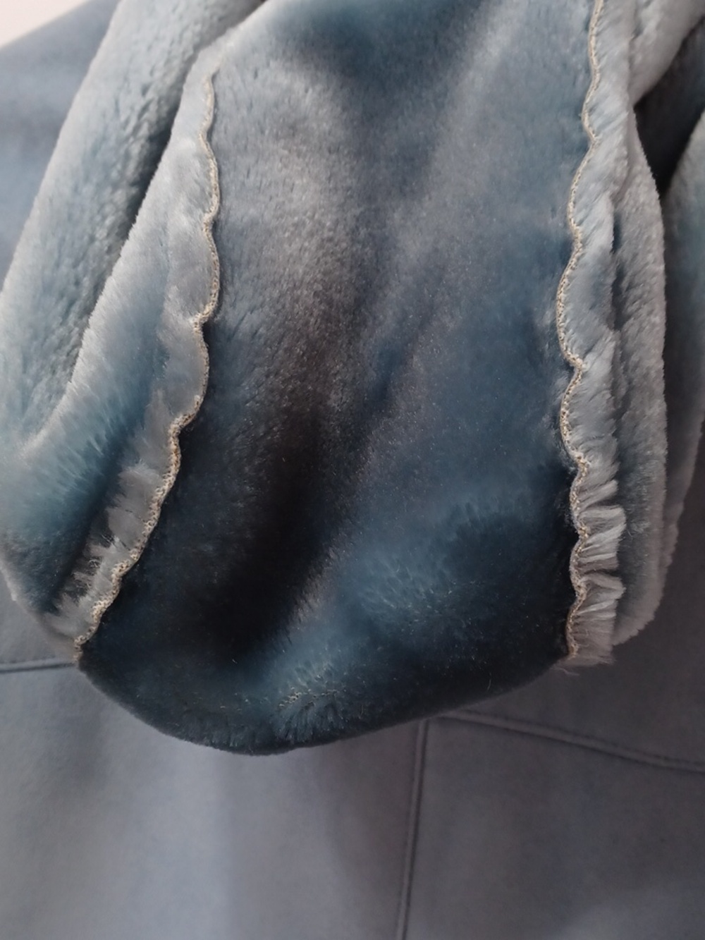 Faux Suede Leather & Velour, Blue Trench Coat Hoodie Long, Small - Medium - Picture 5 of 12